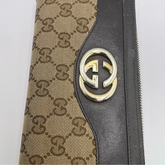 Authentic Gucci GG Canvas Leather Zip Around Wallet Interlocking G - Picture 15 of 15